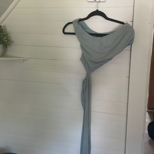 Light blue one shoulder cut out crop top
